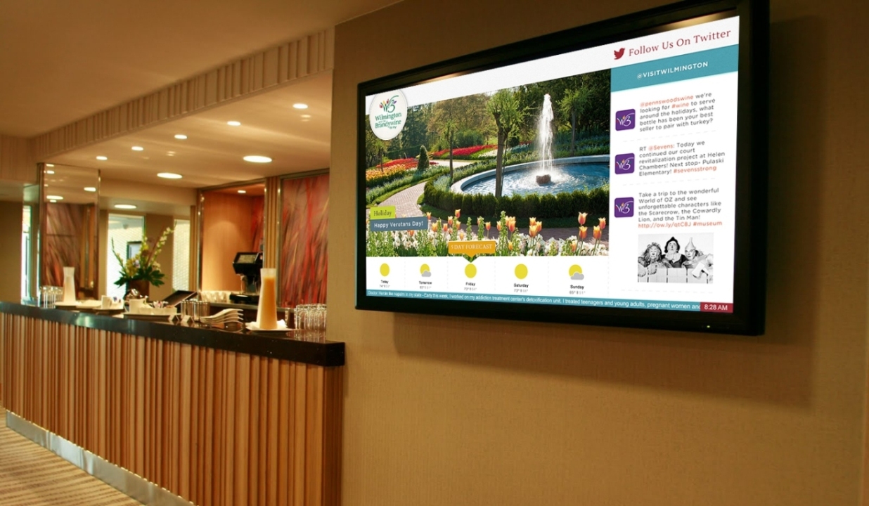 Mídia Indoor em recepção de Hotel