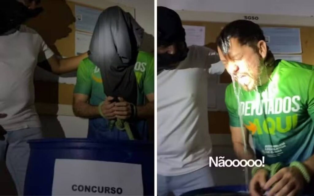 Presidente da Alego simula tortura ao anunciar banca de certame. Vídeo