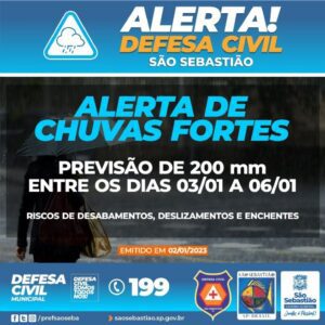 Prefeitura alerta para chuvas intensas e ventos fortes entre terça (3) e sexta-feira (6)
