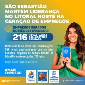 São Sebastião mantém liderança na geração de vagas de emprego no Litoral Norte