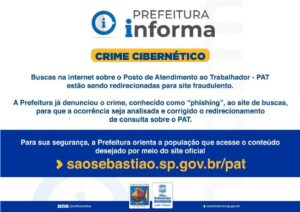 Prefeitura de São Sebastião alerta para crime cibernético relacionado à busca sobre o PAT