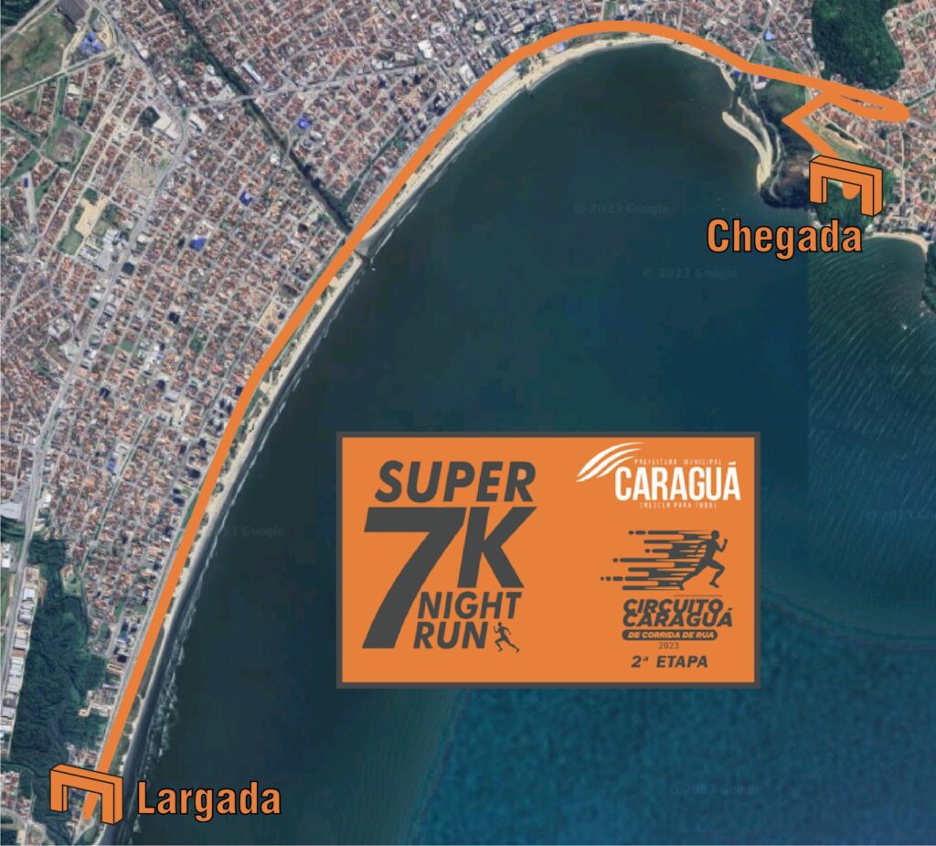 Mapa do circuito que será percorrido na 2° etapa do Circuito Caraguá de Corrida de Rua