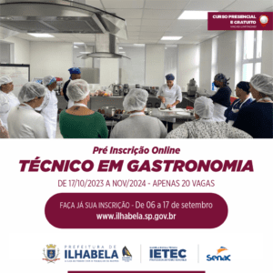 Pré-inscrições para curso gratuito de Técnico em Gastronomia seguem até 17 de setembro