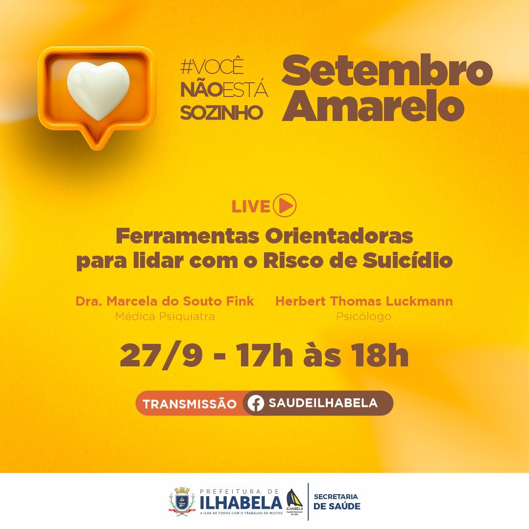 Setembro Amarelo: Ferramentas de prevenção ao suicídio são tema de Live nesta quarta-feira