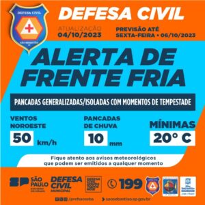 Prefeitura alerta para chegada de frente fria em São Sebastião; há possibilidade de rajadas de ventos de até 50 km/h