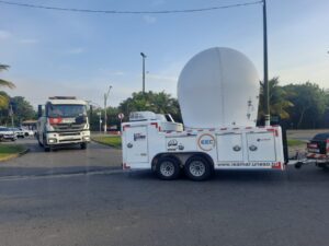 Radar meteorológico para monitorar chuvas no Litoral Norte foi montado no campus da Unesp em São Vicente e foi levado pela Defesa Civil estadual no sábado (18) para Ilhabela