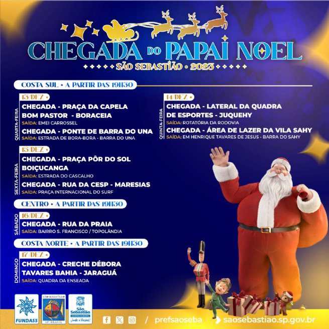 Chegada do Papai Noel leva a magia do Natal aos bairros da Costa Sul à Costa Norte de São Sebastião