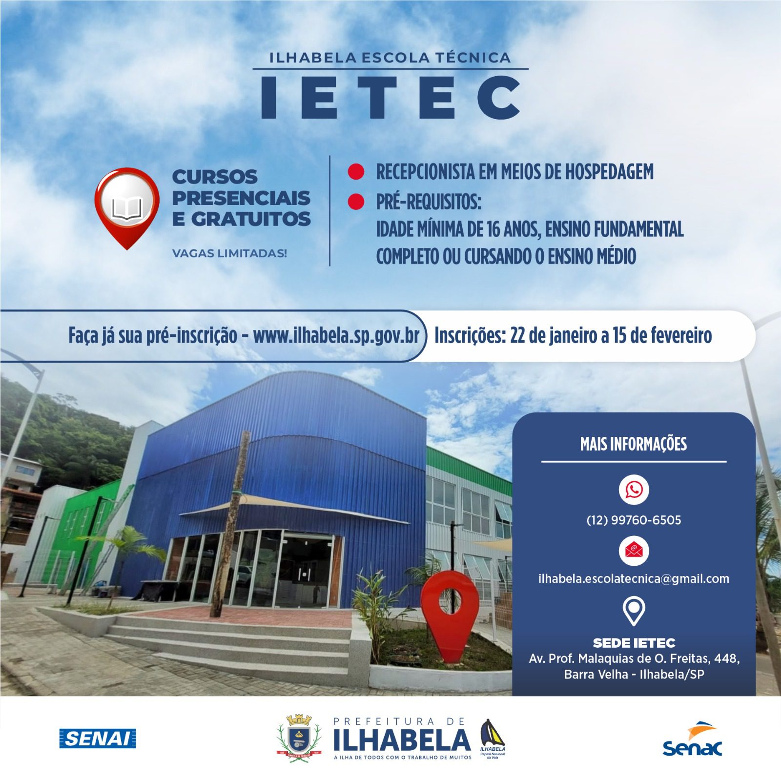 IETEC, em parceria com o Serviço Nacional de Aprendizagem Comercial – SENAC, abre as pré-inscrições para o curso de Recepcionista em Meios de Hospedagem.