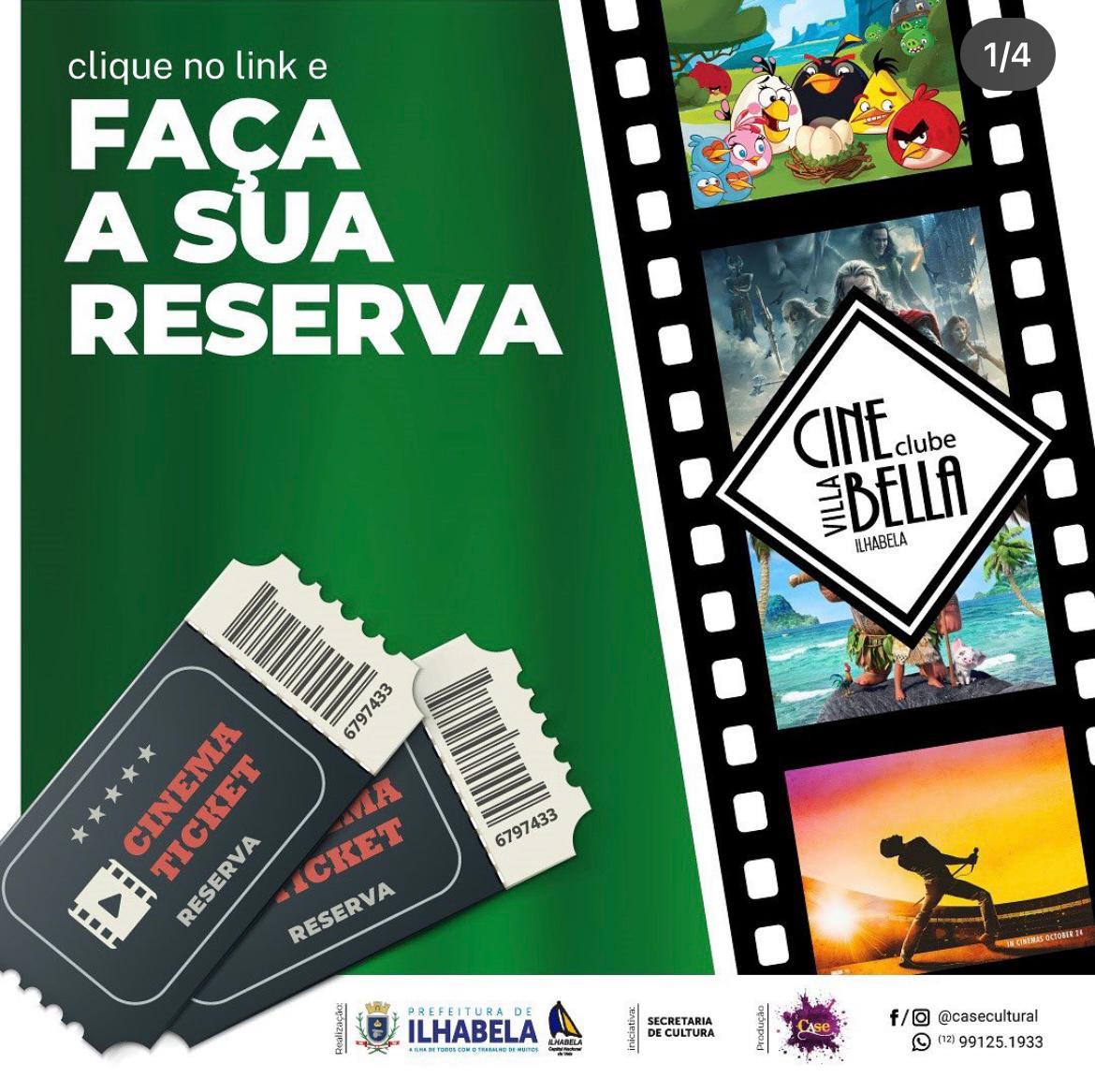 A partir desta semana, o Cine Villa Bella & Clube de Ilhabela passou a permitir o agendamento dos ingressos dos filmes que estão em exibição. A reserva deve ser feita on-line, por meio do link http://tinyurl.com/m2r9ky8t.