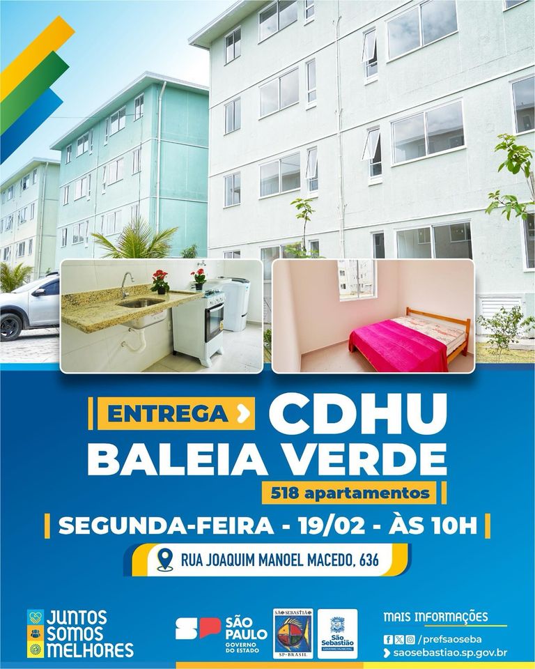 Prefeitura de São Sebastião entrega 518 apartamentos no Conjunto Habitacional Baleia Verde