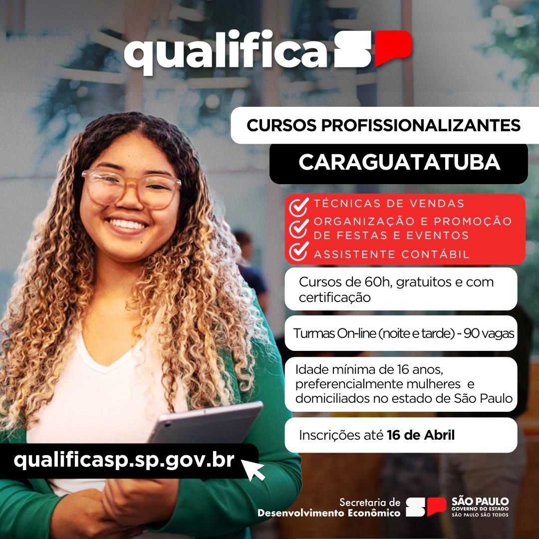 Uma parceria entre o Governo do Estado e o programa Qualifica SP – Novo Emprego está oferecendo 90 vagas em cursos profissionalizantes gratuitos.