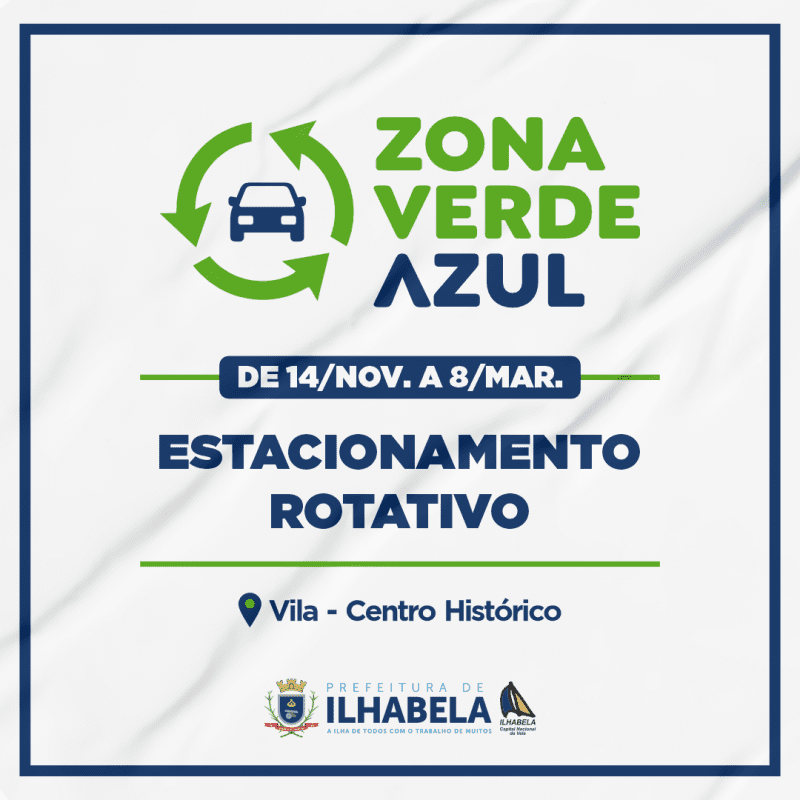 Conheça a Zona Verde-Azul de Ilhabela: um sistema de estacionamento rotativo que garante a rotatividade de vagas durante o verão na cidade.