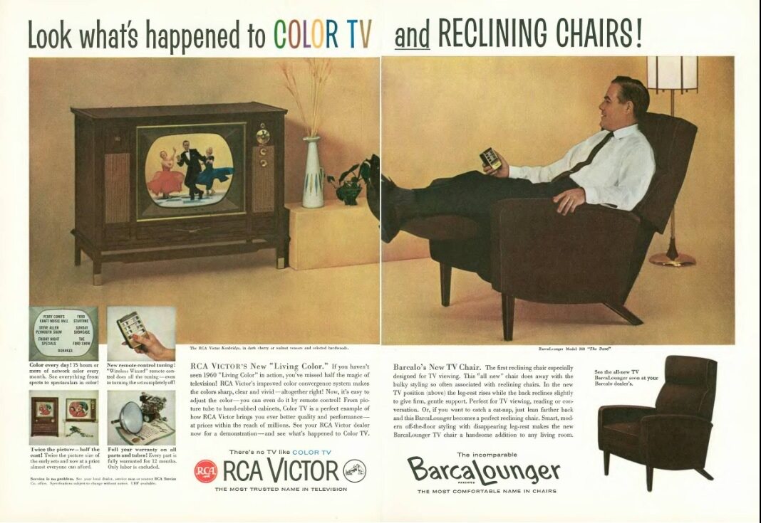 Diversão em 1960: TV a cores e poltrona