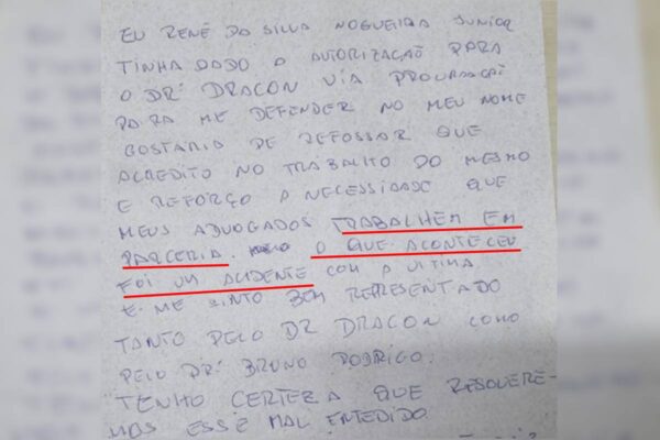 O empresário Renê da Silva Nogueira Júnior, de 47 anos, que matou a tiros o gari Laudemir de Souza Fernandes, de 44 anos, escreveu uma carta (foto em destaque)