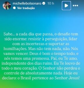 Michelle Bolsonaro, mulher de Jair Bolsonaro e ex-primeira-dama do Brasil | Foto: Reprodução/Instagram
