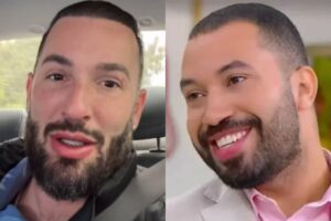 Gil do Vigor e Diego Hypolito voltaram a levantar rumores de um suposto affair após chegarem de mãos dadas ao Teatro Renault, em São Paulo, na noite da última t
