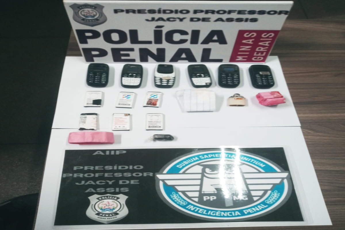 Policiais penais do Presídio Professor Jacy de Assis, em Uberlândia (MG), encontraram, nessa terça-feira (12/8), seis mini celulares, com baterias e chips, além