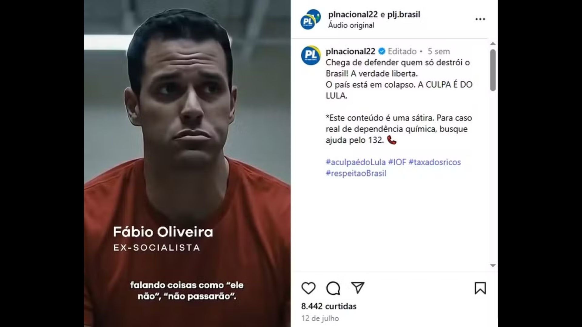 Juiz censura sátira do PL que compara petistas a usuários de drogas