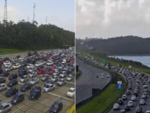 Congestionamento de 50 km trava caminho para o litoral no feriado