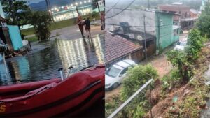 Temporal atinge litoral de SP, causa alagamentos e deixa família desalojada