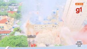 VÍDEO mostra momento da implosão de antigo hotel em São José dos Campos, SP