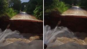 Temporal abre cratera em estrada entre Caçapava e Taubaté