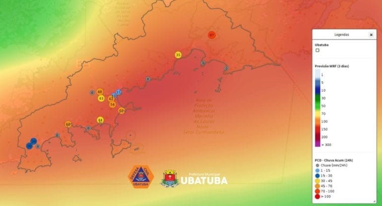 Ubatuba enfrenta chuvas persistentes e alerta da Defesa Civil