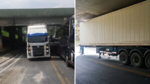 Carreta entala em viaduto e bloqueia alça de acesso na rodovia dos Imigrantes