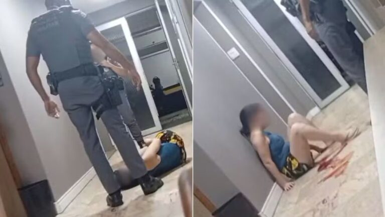 Policial militar chuta rosto de mulher durante ocorrência em São Vicente