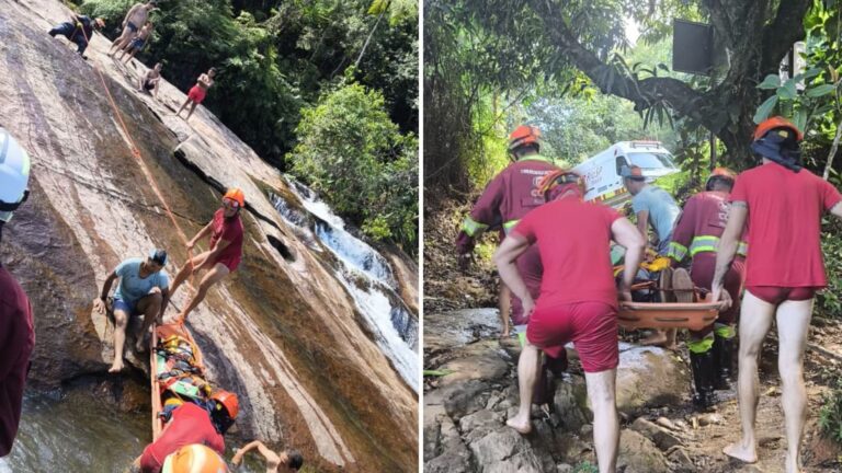 Turistas feridos em queda na cachoeira do Prumirim em SP