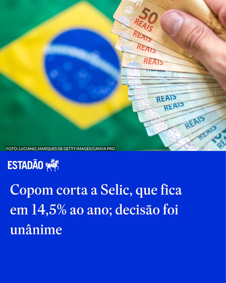 Copom corta Selic para 14,5% ao ano