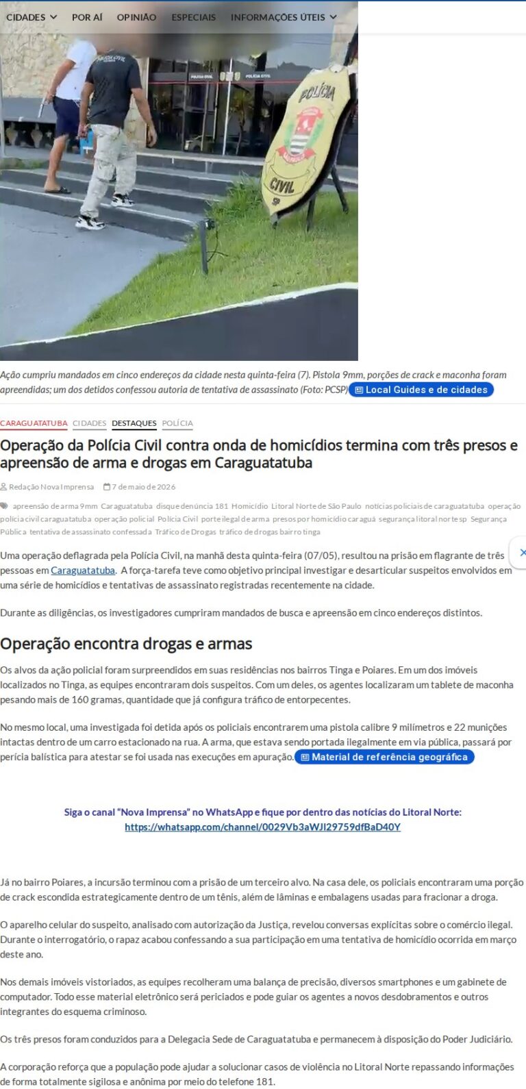 Polícia Civil prende três em Caraguatatuba