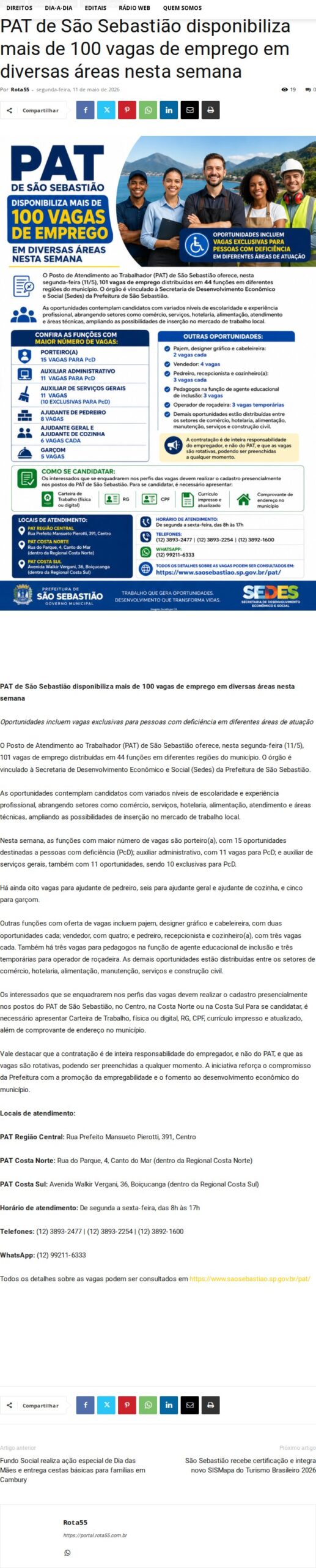 PAT de São Sebastião abre mais de 100 vagas