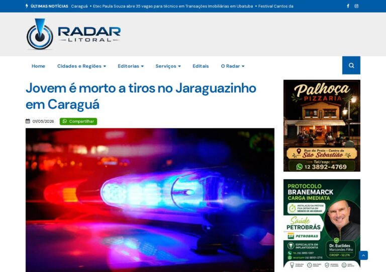Jovem de 20 anos é morto a tiros