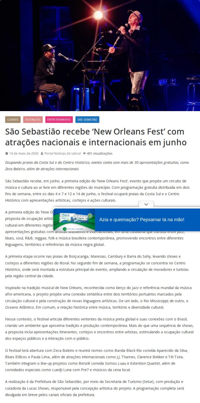 São Sebastião recebe festival com atrações gratuitas