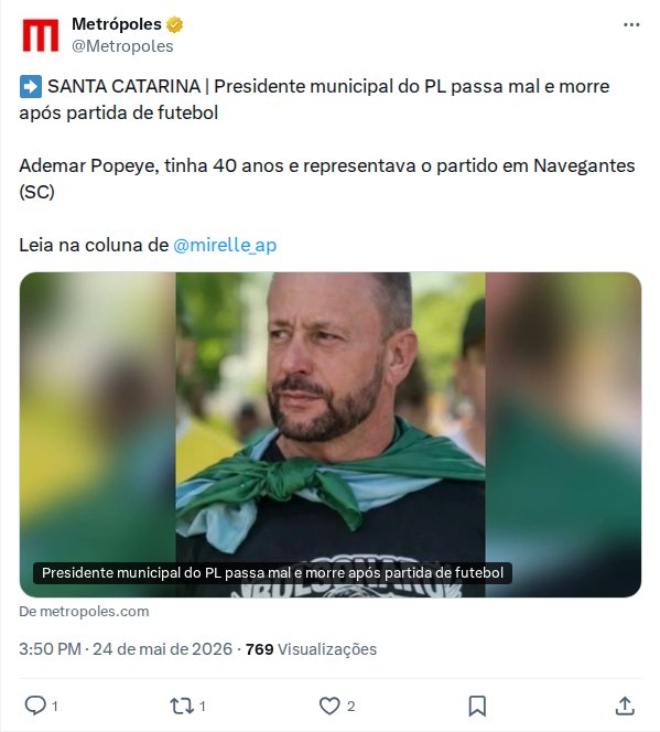 Prefeito municipal do PL passa mal e morre após