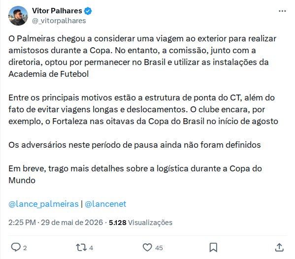 Palmeiras decide treinar no Brasil durante Copa