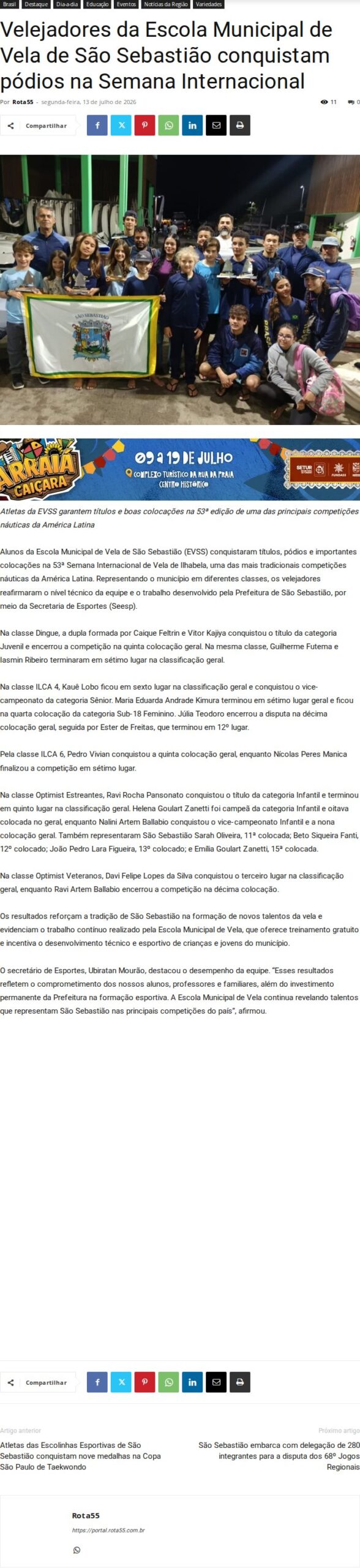Velejadores da EVSS conquistam pódios na Ilhabela