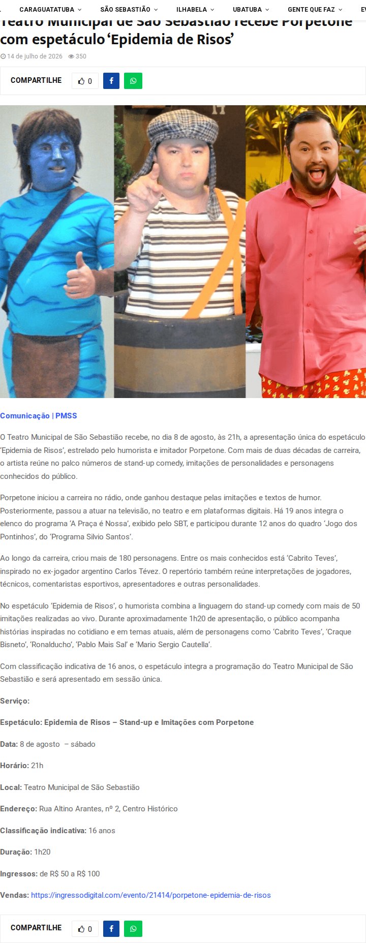 Teatro Municipal de São Sebastião apresenta Epidemia de Risos