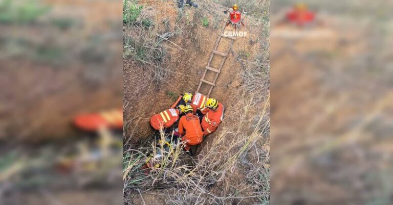 Homem resgatado após cair em buraco de 3 metros