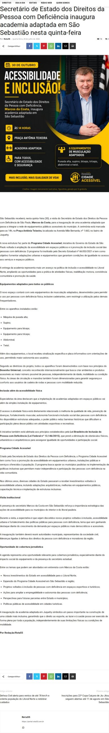 São Sebastião recebe academia adaptada