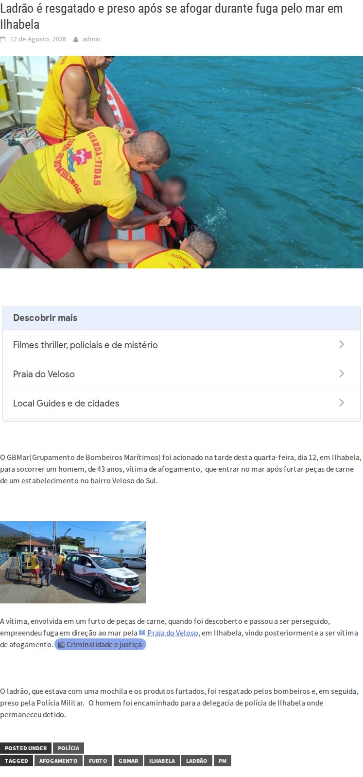 Homem de 43 anos preso após resgate em Ilhabela
