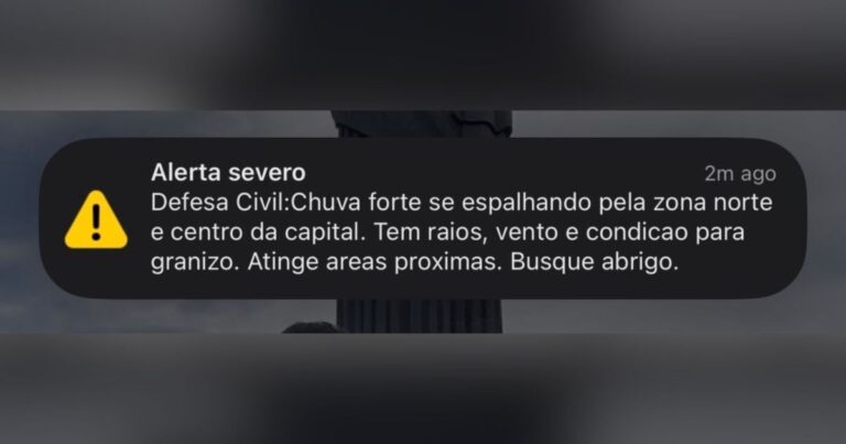 Defesa Civil emite alerta para chuva forte