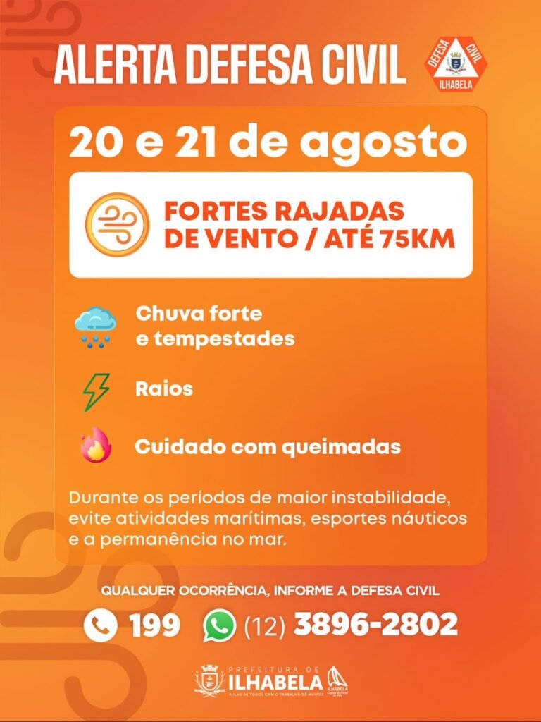 ⚠️ Defesa Civil alerta para fortes rajadas de vento em Ilhabela A Defesa Civil d