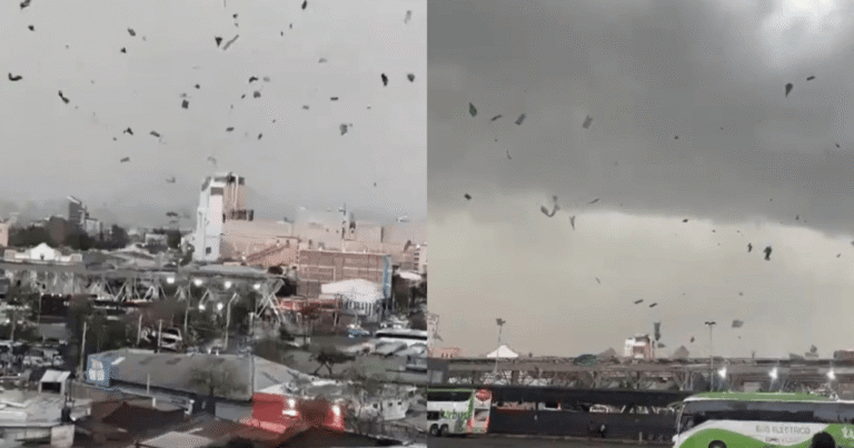 Gustnado levanta telhado e objetos na rodoviária de Santiago
